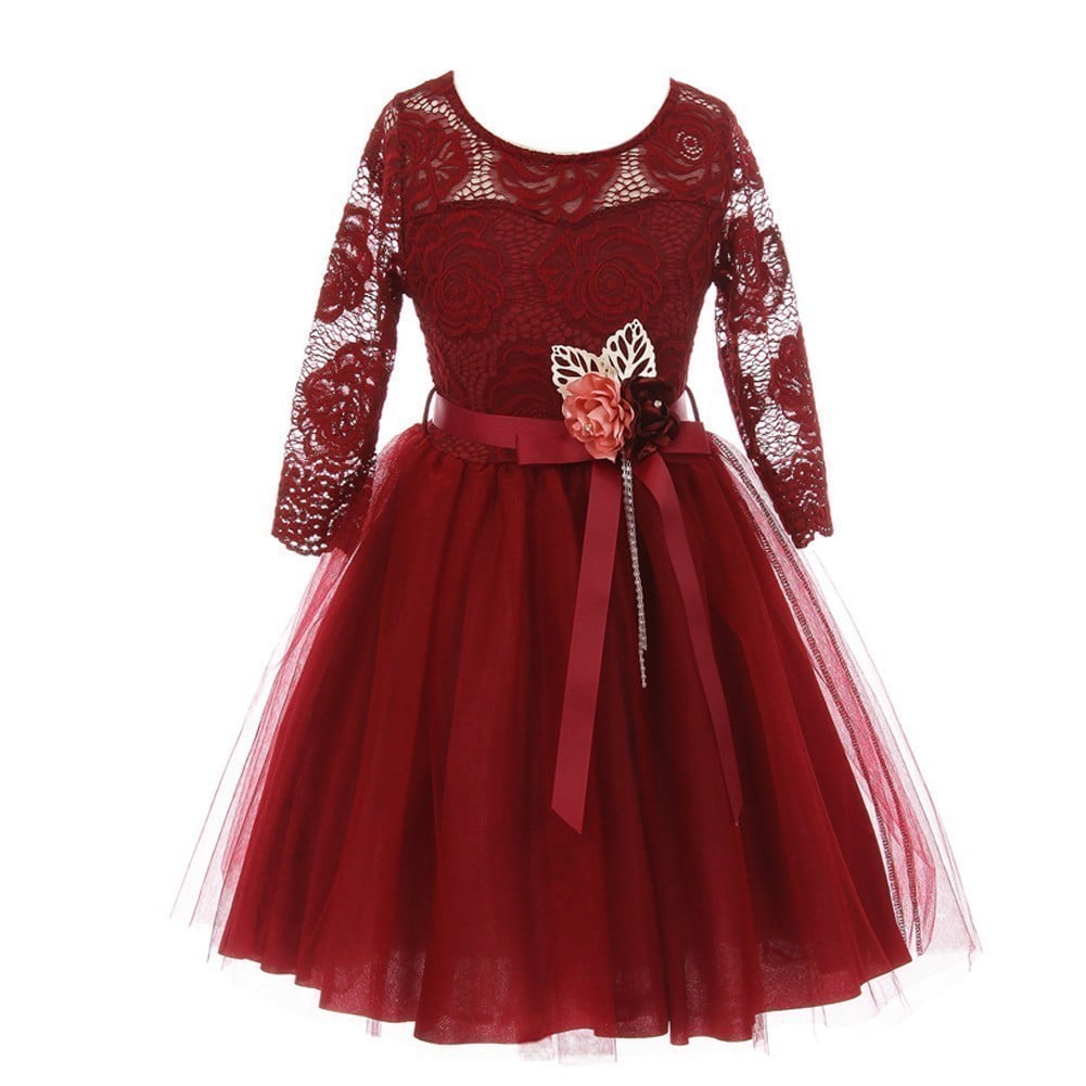 burgundy lace dress for little girl