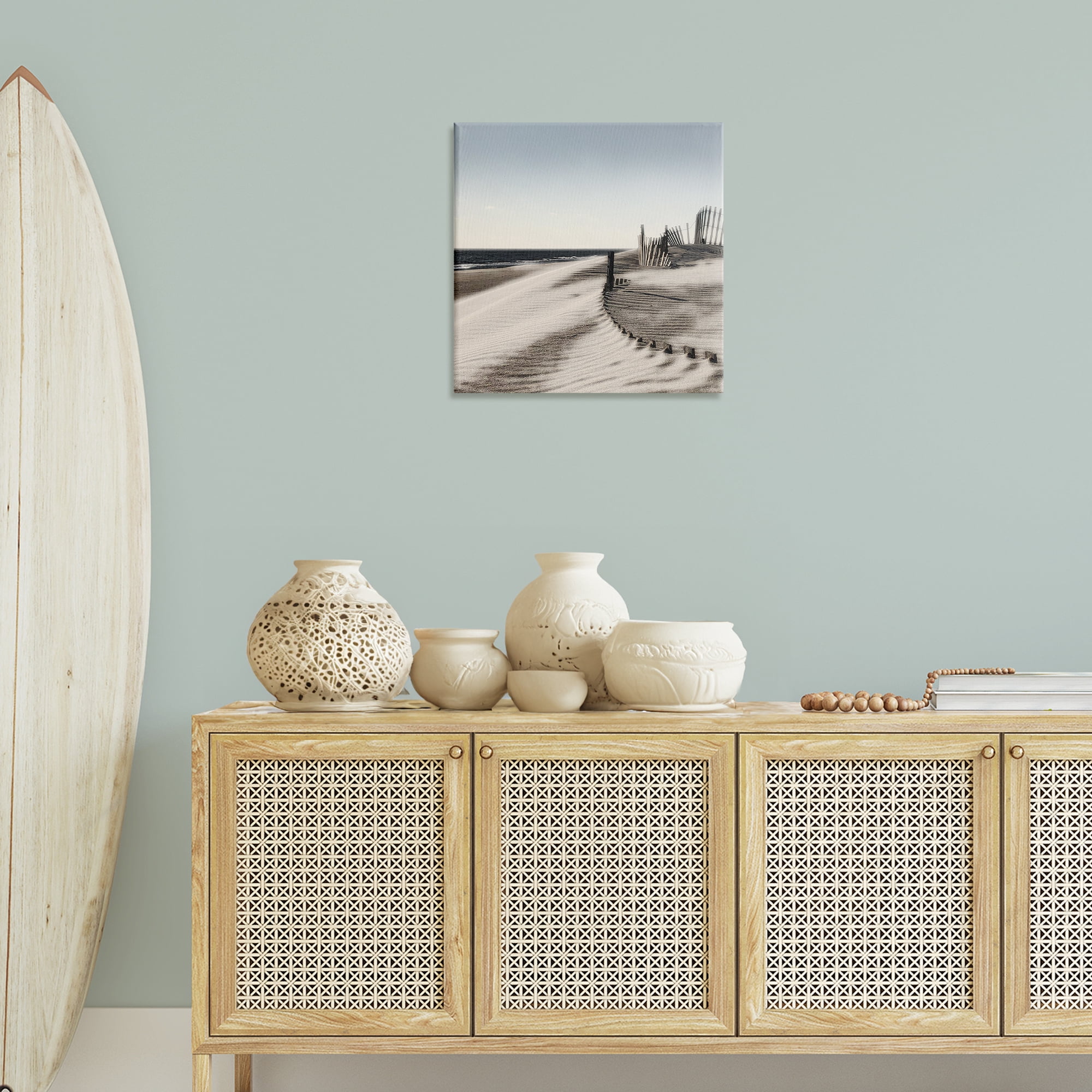 Stupell Industries Rippled Beach Fence Landscape Painting Gallery Wrapped Canvas Art Print Wall Art, 24 x 24