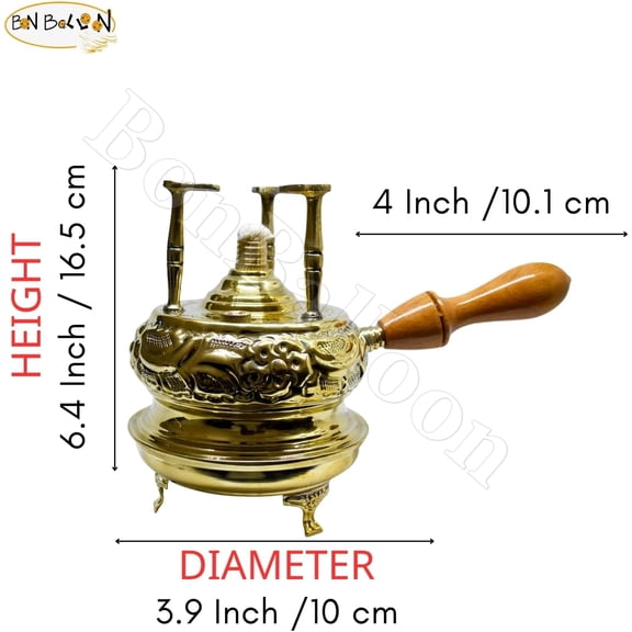 Al Bramony Handmade Brass Decanter with Wooden Handle - Large Turkish Coffee Burner for Home Bar