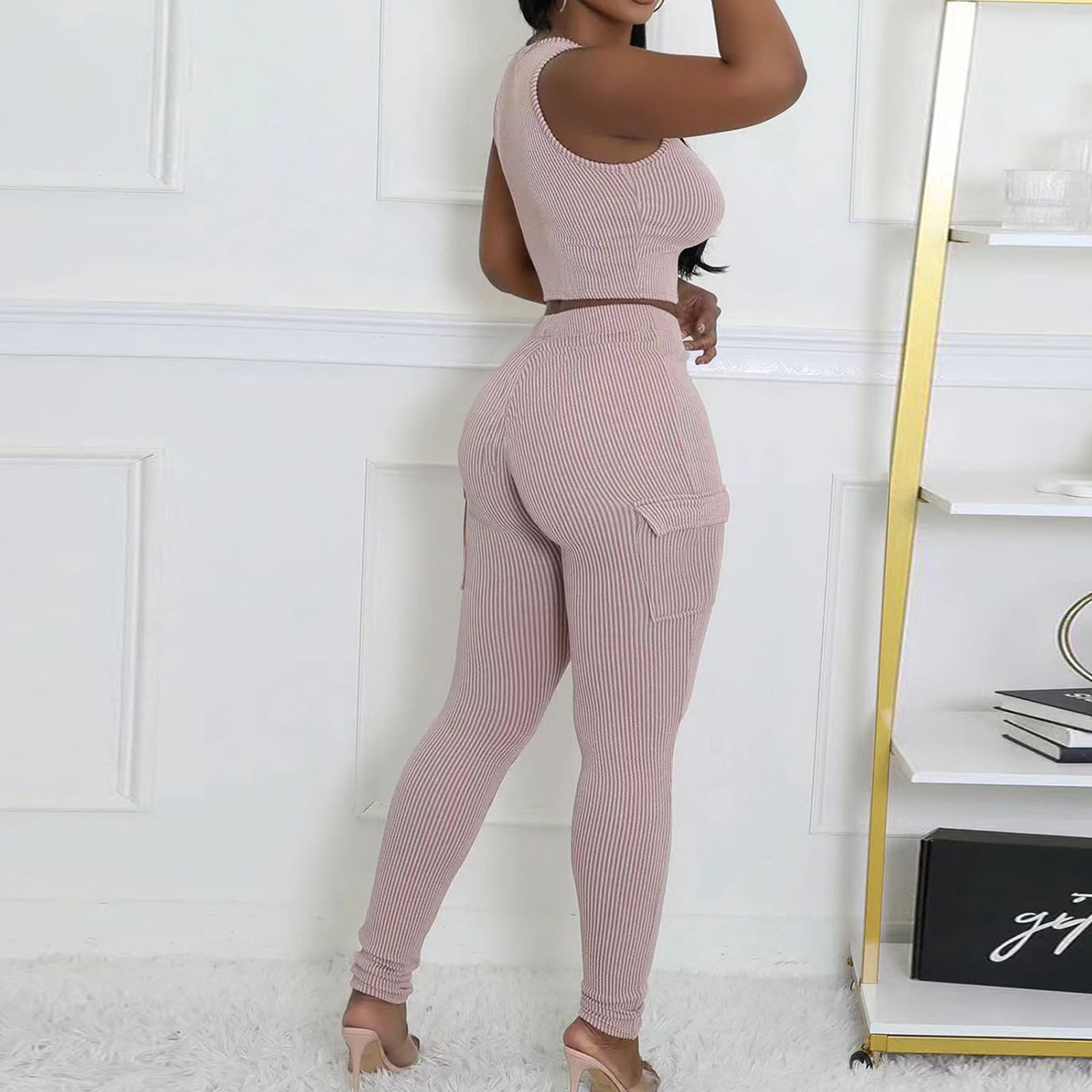 HUJlwoi 2 Piece Outfits Sets for Women Workout Sleeveless Bra Crop Tops Athletic Leggings Lounge Set Yoga Gym Clothes