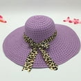 thumbnail image 3 of Sunscreen Braided Foldable Straw Hat Leopard Bowknot Decor Wide Brim Women Beach Hat Fashion Accessories, 3 of 8
