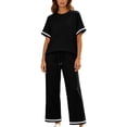 thumbnail image 2 of Cagogo Women's 2 Piece Outfit Set Casual Summer Cruise Outfits Loose Short Sleeve Crew Neck Tops Comfy Pants Matching Lounge Sets Tracksuits Loungewear Travel Airport Clothes, Black 2XL, 2 of 7