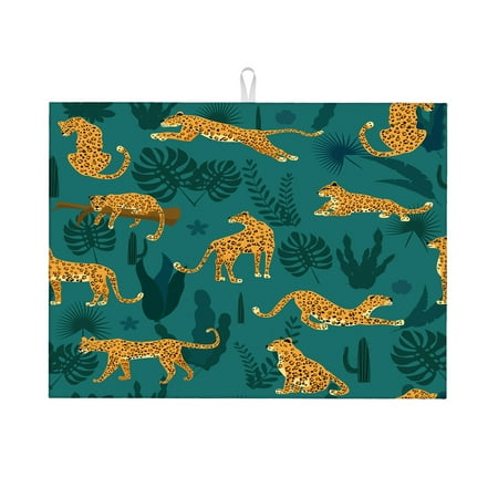 

Dish Drying Mat Leopard Tropical Leaves Microfiber Absorbent Drying Mats Reversible Kitchen Countertop Protector Dishes Drainer Rack Pad 18x24 Inch