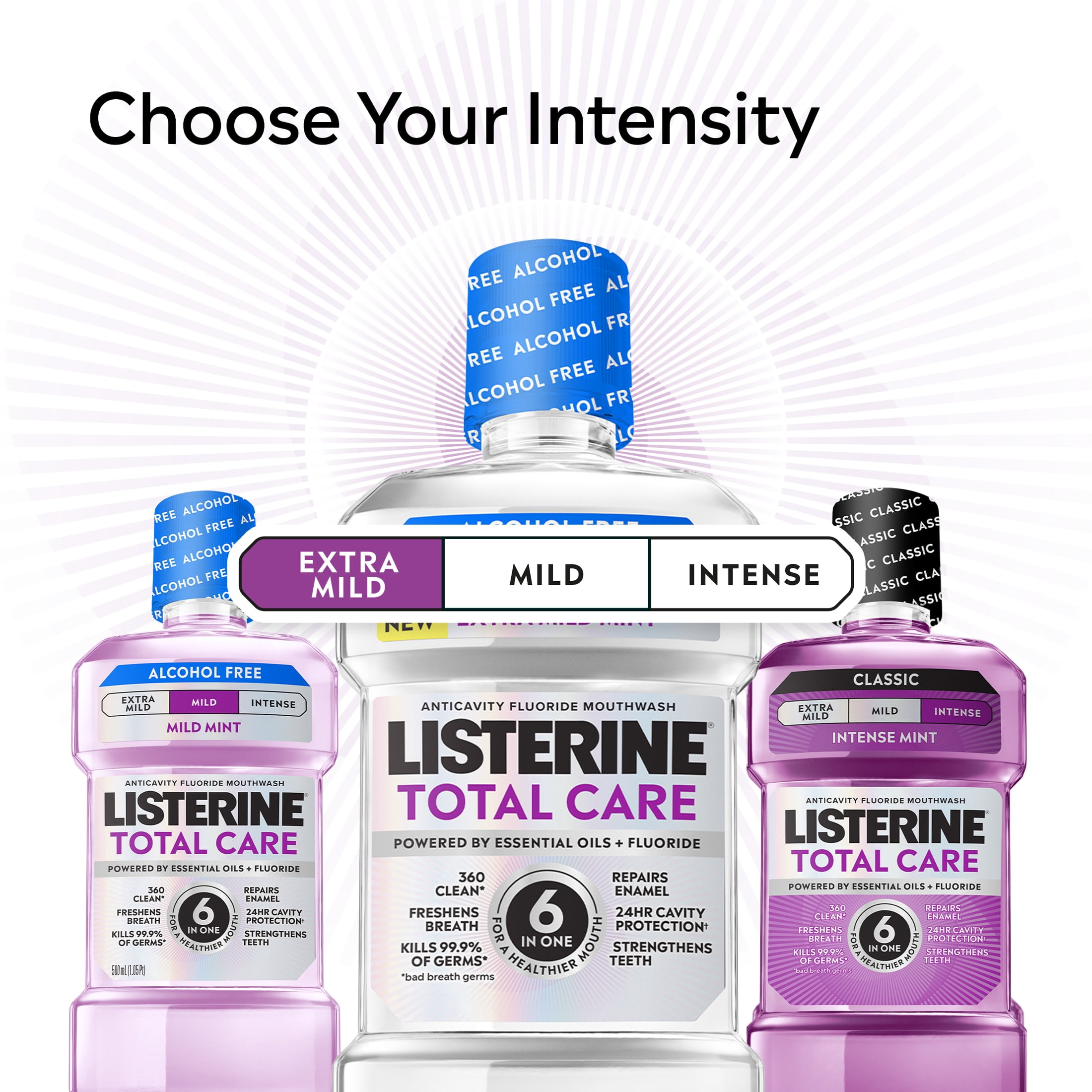 (4 pack) Listerine Total Care Fluoride Mouthwash for Cavity Prevention, Extra Mild Mint, 33.8 fl oz/1L