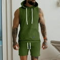 thumbnail image 6 of FRSASU Men's Jacquard Knitted 2 Piece Outfits Summer Hooded Sleeveless Tank and Drawstring Casual Track Shorts Set with Pockets Army Green, 6 of 9
