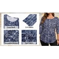 thumbnail image 6 of WellSize 3/4 Sleeve Plus Size Womens Blouses Casual Floral Pleats Tops Summer Crewneck Shirts Tunic Curved Hem Blouses, 6 of 8