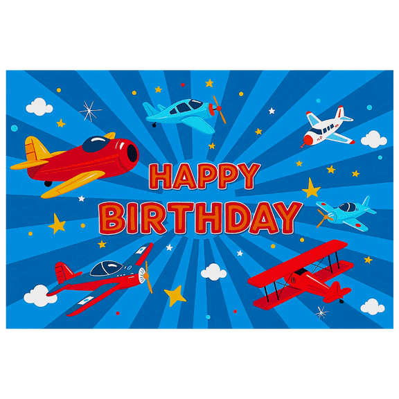 Aeroplane Theme Birthday Banner Kids Happy Party Backdrop for Children Celebration Photo Decor Indoor