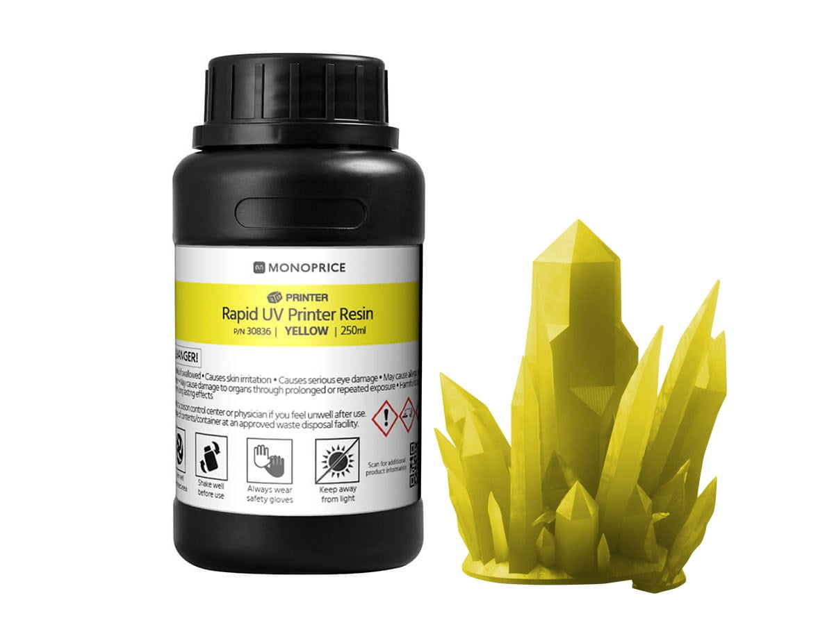 Monoprice Rapid UV 3D Printer Resin 250ml Yellow Compatible With