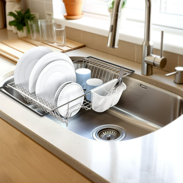 Simple Houseware Large Over Sink Counter Top Dish Drainer Drying Rack with Utensil Holder Chrome