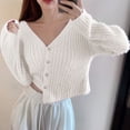 thumbnail image 3 of Knitted V-Neck Cardigan For Women Long Sleeves Short Style Sweater Solid Colour Pearl Buckle Plush Top Comfortable Autumn Winter, 3 of 5