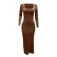 thumbnail image 5 of Vestido de manga larga a la cadera envuelto en color sólido informal elegante y sexy para mujer a la moda Pompotops  hdfakjf1705, 5 of 6