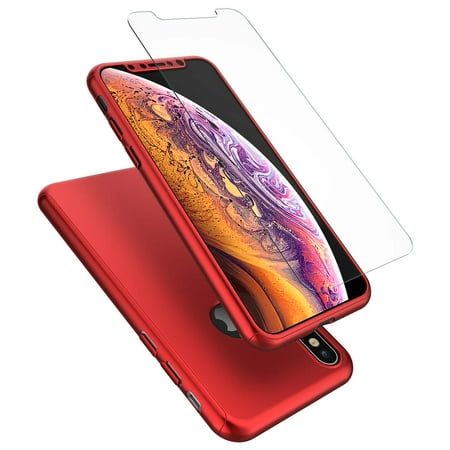 iPhone Case, Case For iPhone, iPhone Case With Screen Protector, Tekcoo [Red] Ultra Thin Full Protection Anti-Scratch Hard Slim Cover Shell w/Tempered Glass Screen Protector Cover