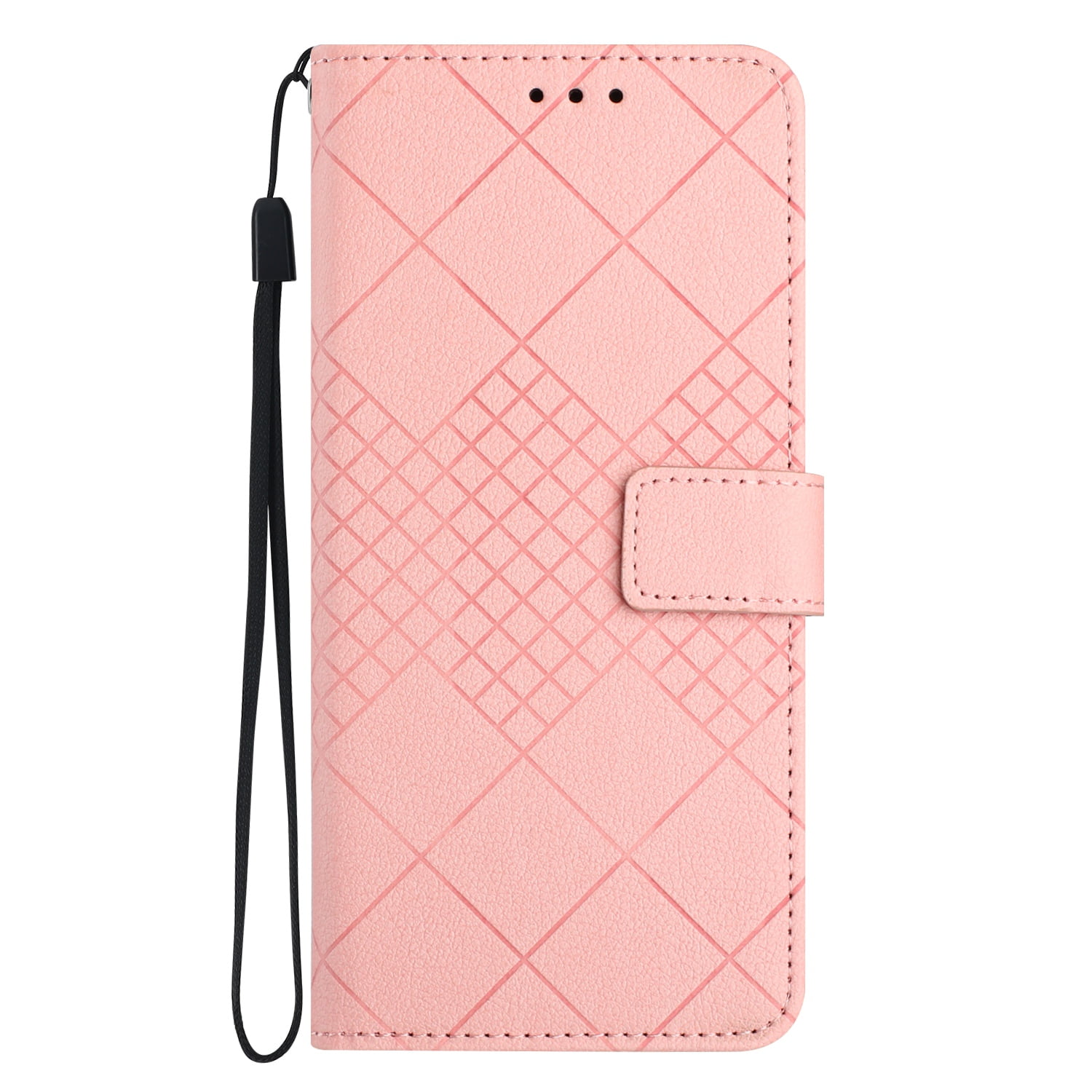 Dteck for Apple iPhone 14 Plus Magnetic Case, Premium PU Leather Folio Flip Wallet Case with Card Holder Cash Slot Lanyard Strap Kickstand Function Embossed Pattern Slim Shockproof Cover, pink
