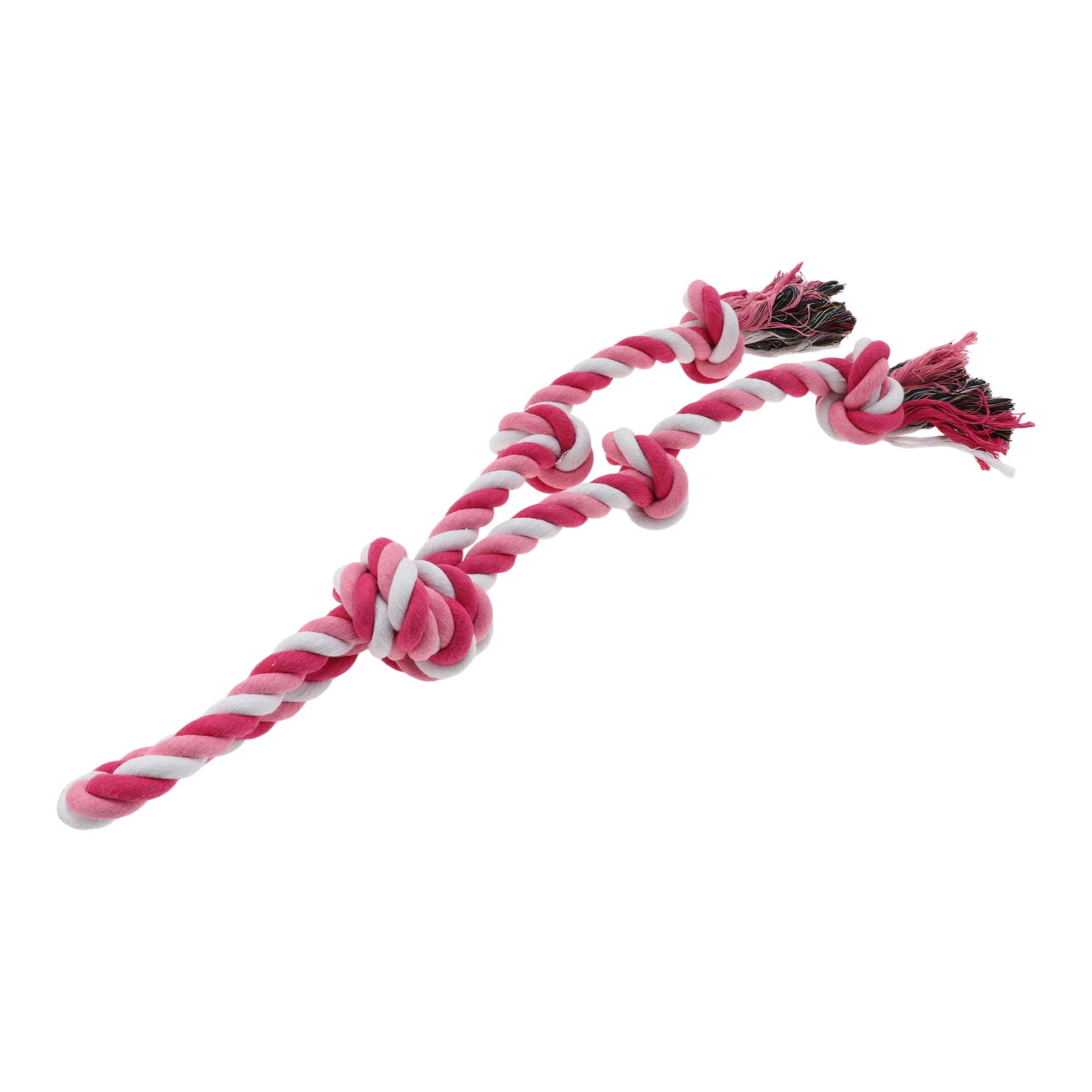 Knots Shape Dog Chew Rope Durable Braided Cotton Teeth Cleaning Rope for Cats Dogs Rose Red White