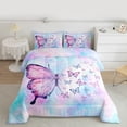 thumbnail image 3 of Manfei Blue Pink Butterfly Bedding Comforter Set, Romantic Dreamy Animal Twin Comforter Sets, Teens Girls Kids Female Reversible Bedding Set, Luxury Bedroom Decor, 2pcs, 3 of 9