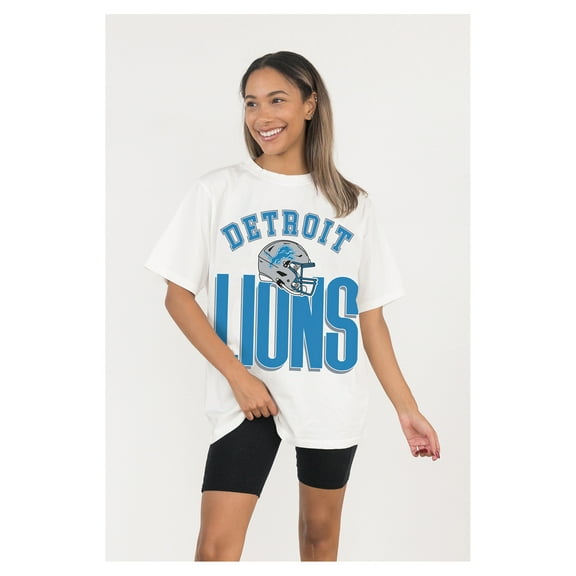 Women's Gameday Couture  White Detroit Lions Oversized Classic Fierce Focus T-Shirt
