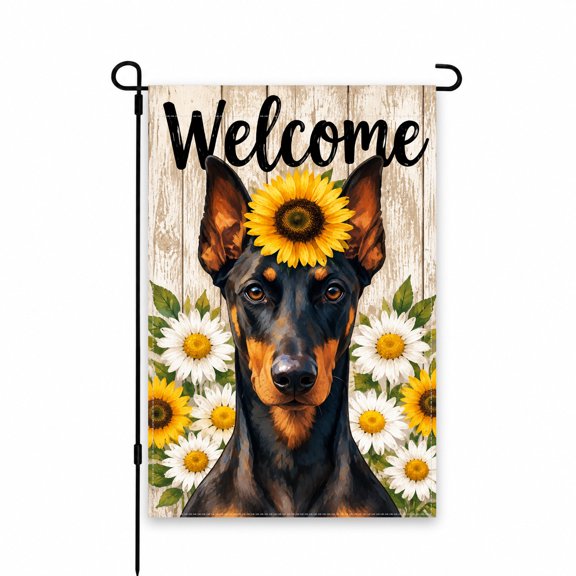 Welcome Dog & Sunflowers Garden Flag 12x18 Inch - Outdoor Decor for Lawn, Patio, or Porch - Decorative Yard Flag for Spring and Summer Display