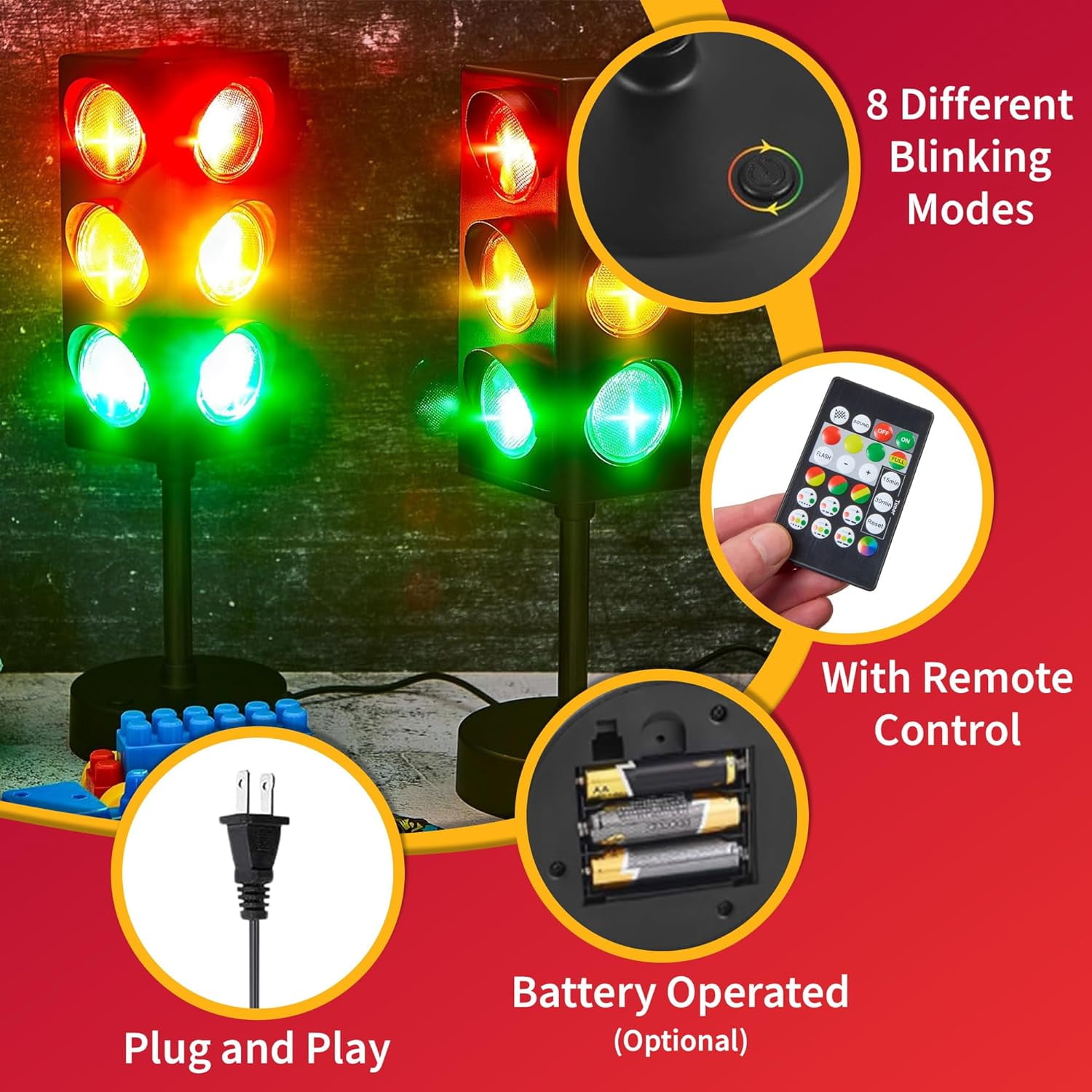 Playbees 11" Mini Traffic Light Table Lamp with 4 Blinking Modes