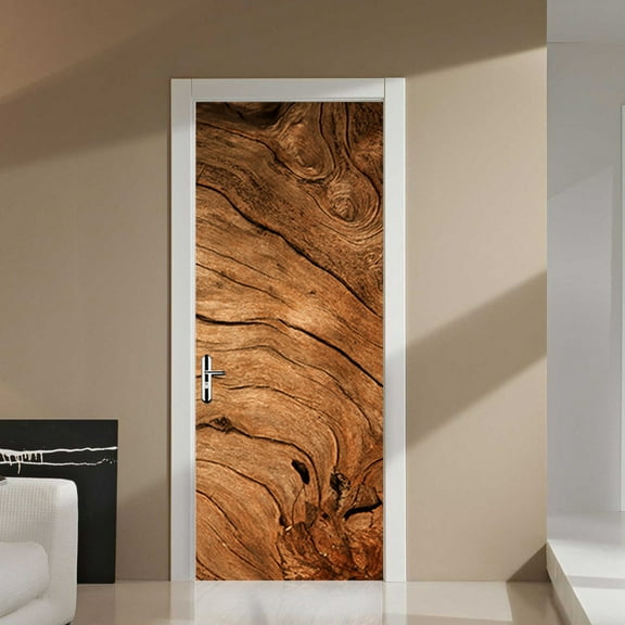 3D Stairs Art Door Sticker Wood texture brown wood for Bedroom Livingroom Bathroom,Wall Decal Self-Adhesive Waterproof Removable Door Murals Wallpaper Home Decoration