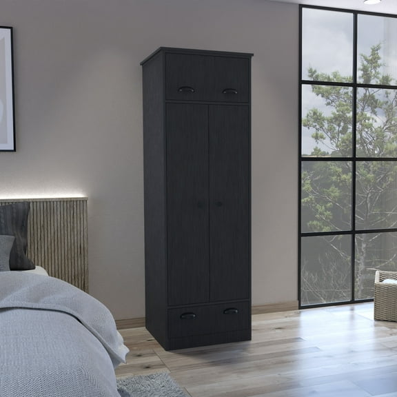 Bedroom Dressers Falkland Armoire with 1 Drawer and 1 Hinged Drawer with Handles Black,Chests For Bedroom
