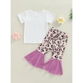 thumbnail image 4 of Franhais Toddler Baby Girls Casual Suit, Short Sleeve Rainbow Printed Tops+Leopard Printed Flared Long Pants, 4 of 8