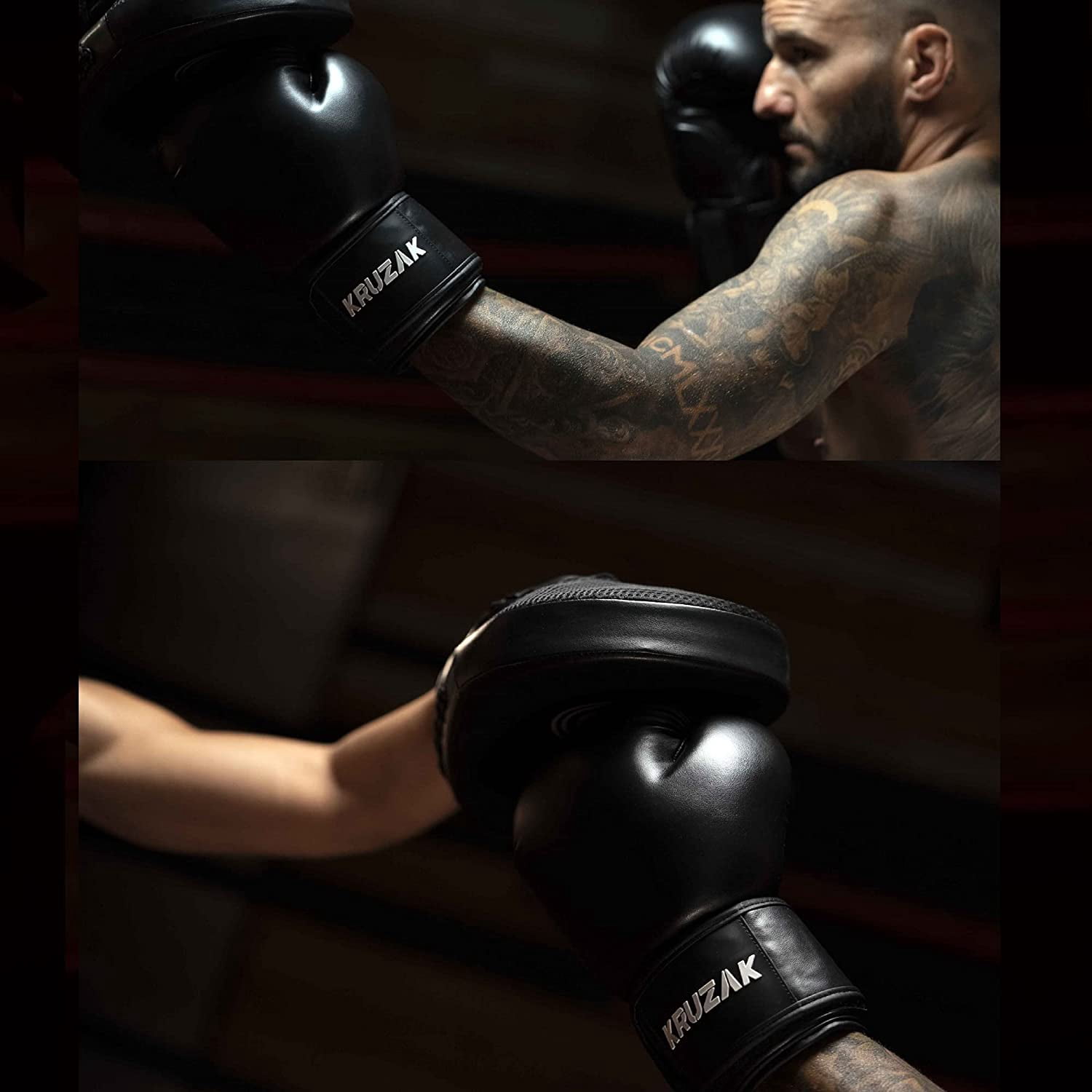 Kruzak Plain Boxing Gloves for Sparring, Kickboxing, Muay Thai, Martial Arts & MMA Fighting - Men & Women Punch Bag Mitts Training and Focus Pads Punching (Black, 14 oz)