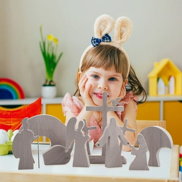 Easter Decor Wooden Nativity Set Wooden Manger Creche Nativity Scene Montessori Wedd TKing Fashion