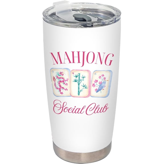 Mahjong Social Club Tumbler, Mahjong Gifts for Women Stainless Steel Tumbler with Lid and Straw 20oz, Gifts for Mah Jong Players Lovers Travel Coffee Cup