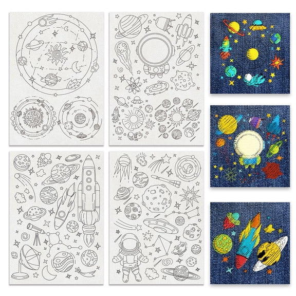 1set 4 Sheets 11.6x8.2 Inch Stick and Stitch Embroidery Patterns Non-woven Fabrics Water Soluble Embroidery Stabilizers Planet 297x210mmm Cloth