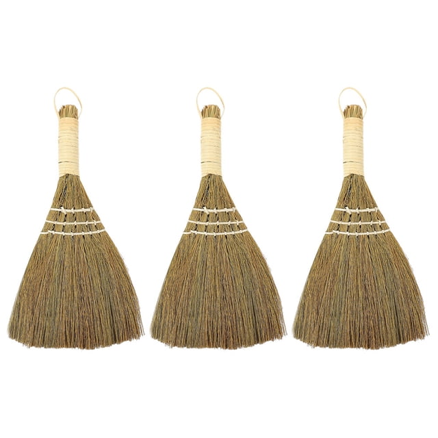 Miangastore 3pcs Desktop Broom Set Small Miscanthus Broom with Short Handle for Home Clean Use Assorted Color