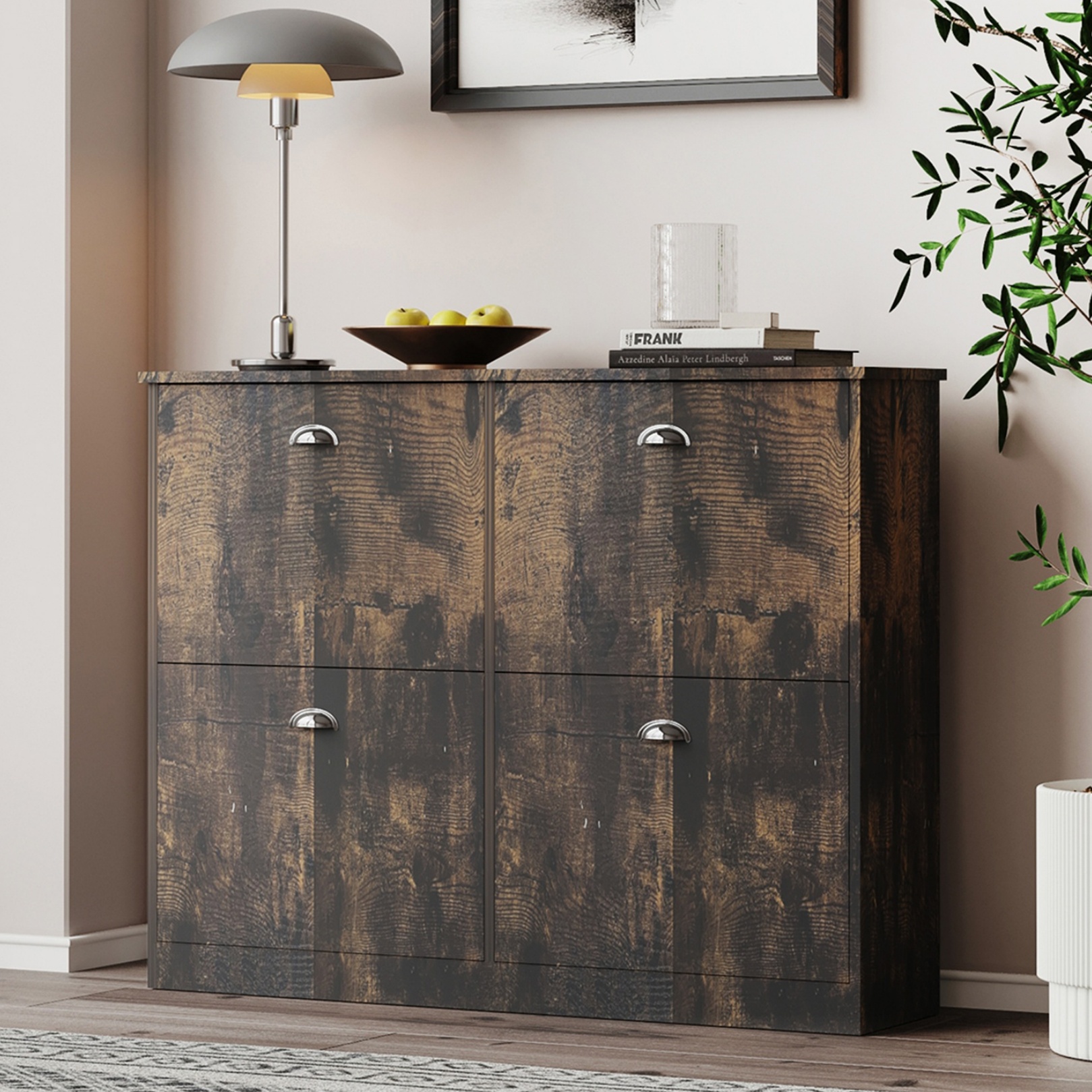 Aukfa 40.3" Slim Narrow Shoe Cabinet with Drawers for Entryway,Entryway Shoe Organizer w/Adjustable Shelves,Brown