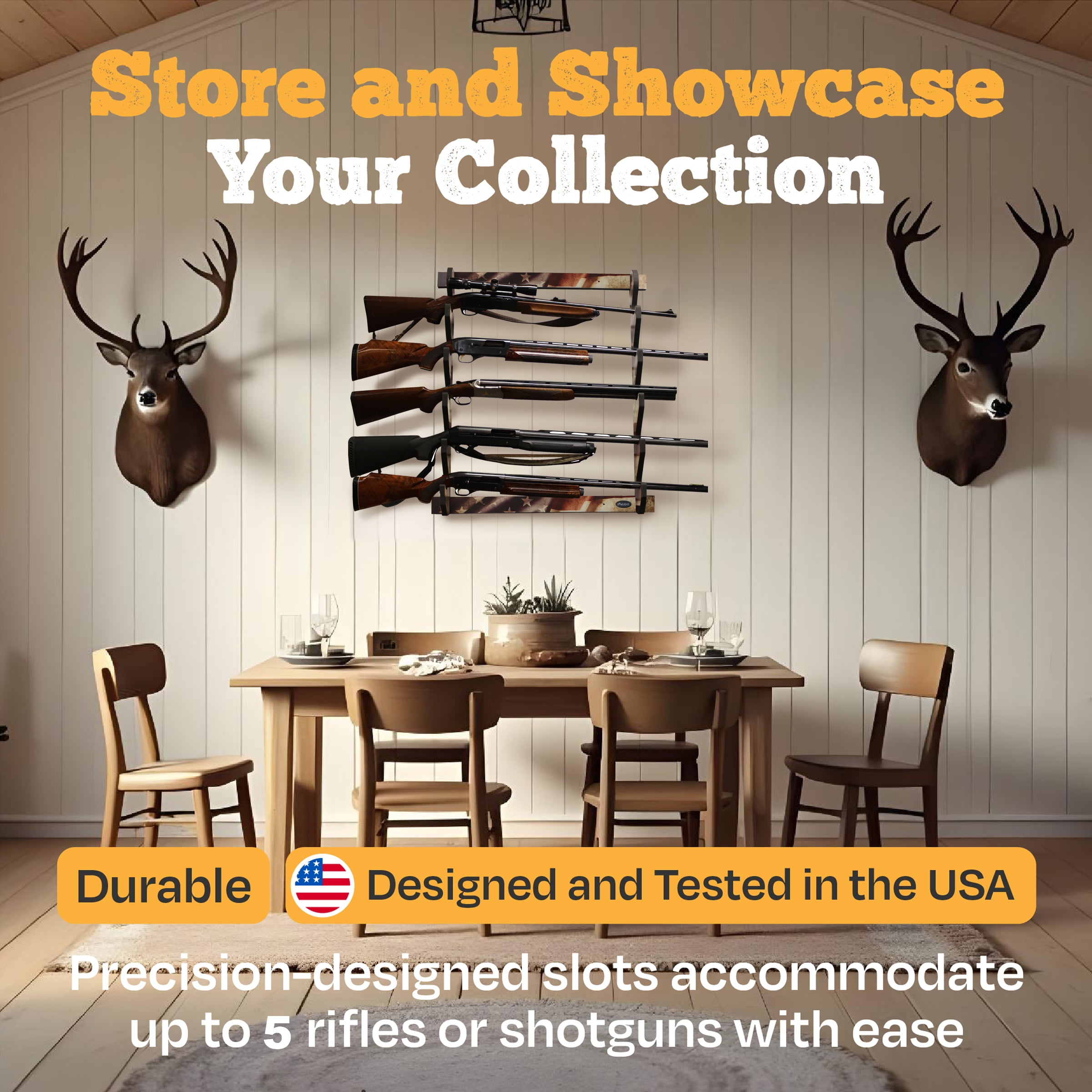 Rush Creek Creations 5-Gun Wall Rack Americana Secure Mount for Shotguns and Rifles