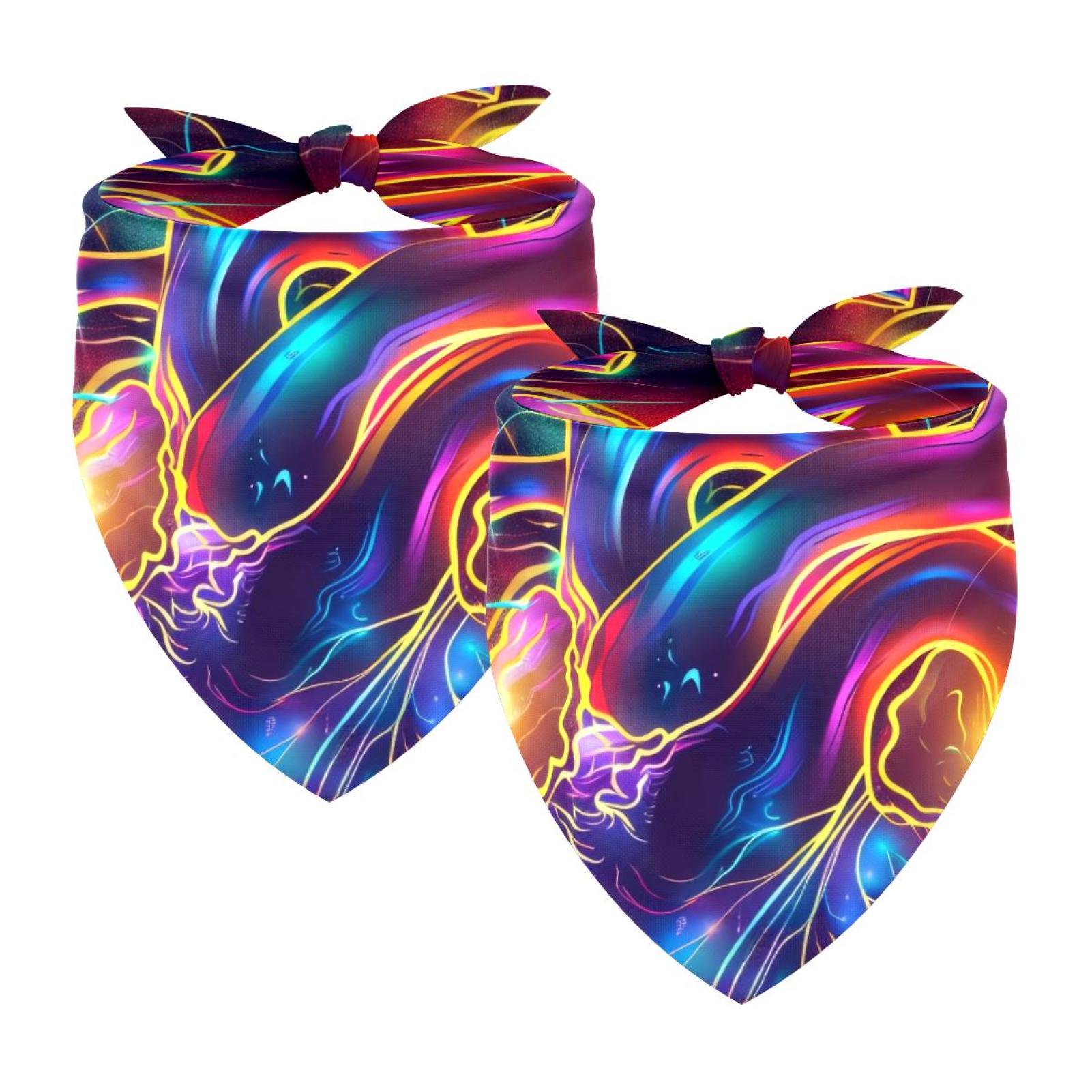 PhooArto Colors Neon Human Heart Dog Bandanas 2 Pack Soft Washable Pet Scarf Triangle for Large Dogs Puppies and Cats