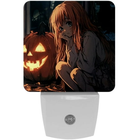 

DIYmaking LED Night Lights with Dusk to Dawn Sensor Plug into Wall for Kids Room Bedroom Bathroom Hallway 2 Pack Pumpkin Anime Girl