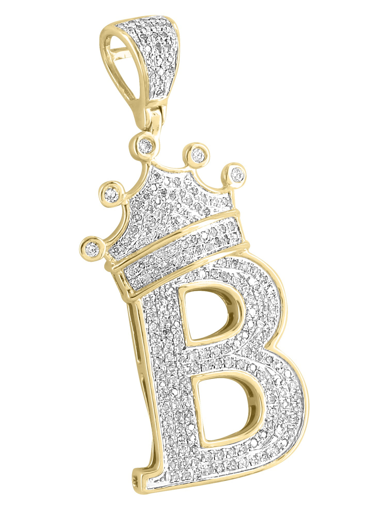 Master Of Bling - King Crown Initial Letter B Pendant 10k Yellow Gold