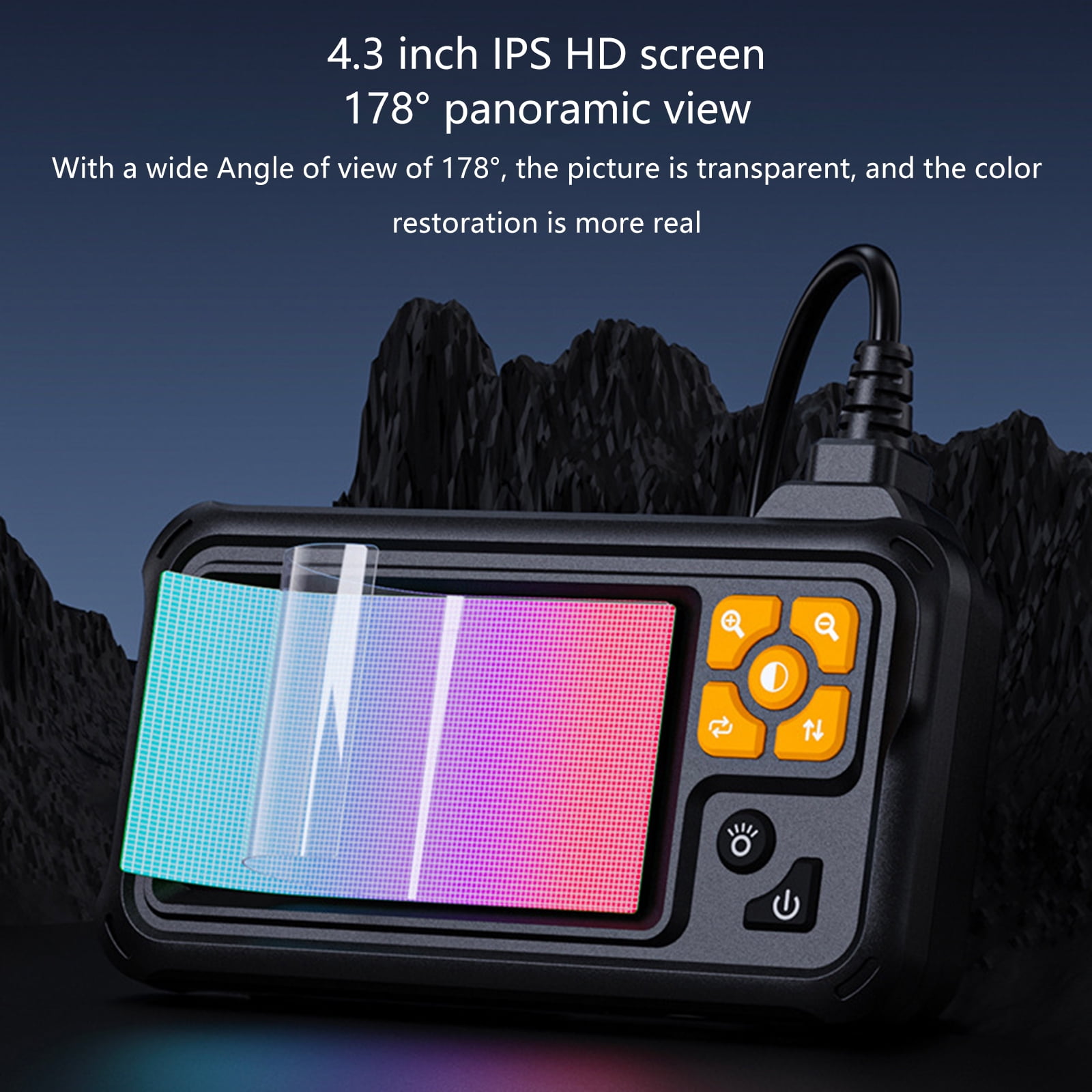 Waterproof Industrial Endoscope Type-C Rechargeable Double Lens Borescope Inspection Camera with 4.3in Screen 8 LEDs