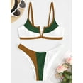thumbnail image 3 of ZAFUL Women Swimsuit Ribbed Colorblock V Wired Bikini Swimwear Green M, 3 of 5