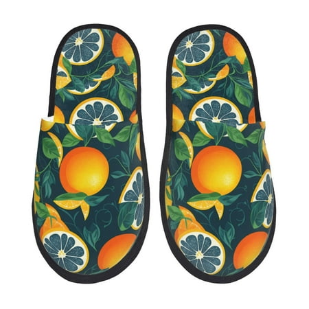Balery Fresh Orange Slient Indoor Furry Fleece Comfort House Shoes Soft Non-Slip Home Shoes Cotton slippers House Slippers-- Large