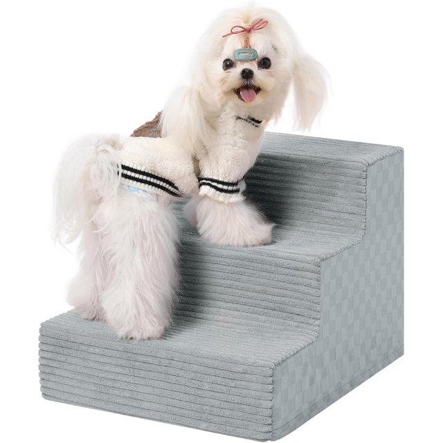 Dog Stairs for Small Dogs,13" H,3-Step Dog Steps for Bed and Couch,Non-Slip Pet Steps with a Washable Cover,Pet Stairs for Cat and Doggy with High Density Foam,Grey