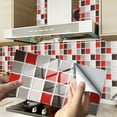 thumbnail image 2 of Jinsinto Hiseng 24 Pieces Rectangle Decorative Tile Adhesive for Bathroom and Kitchen Tile Stickers, Marble Pattern Mosaic Waterproof Adhesive Decoration (Red Mosaic,24 Pieces), 2 of 5