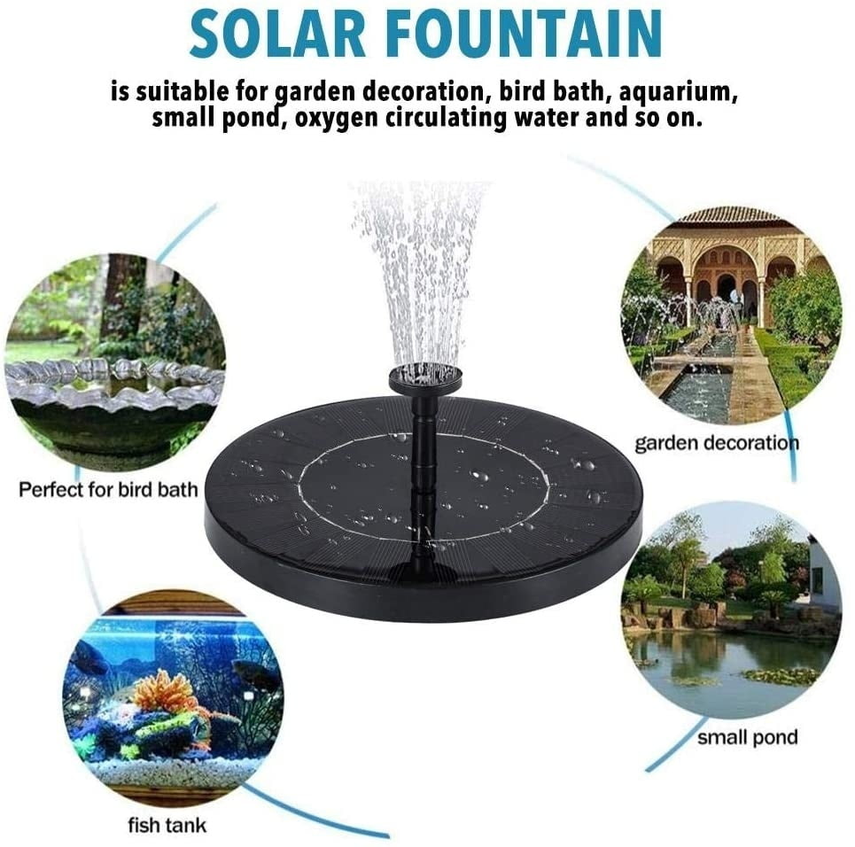 Outdoor Solar Powered Birth Bath Fountain Pump Pond Floating Outdoor 4 Nozzle
