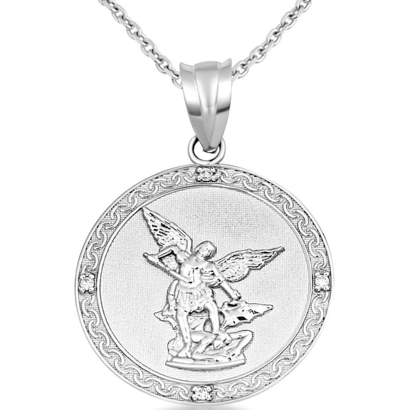 .925 Sterling Silver Saint Michael Pendant Necklace with Cubic Zirconia (Pendant with 18" chain)