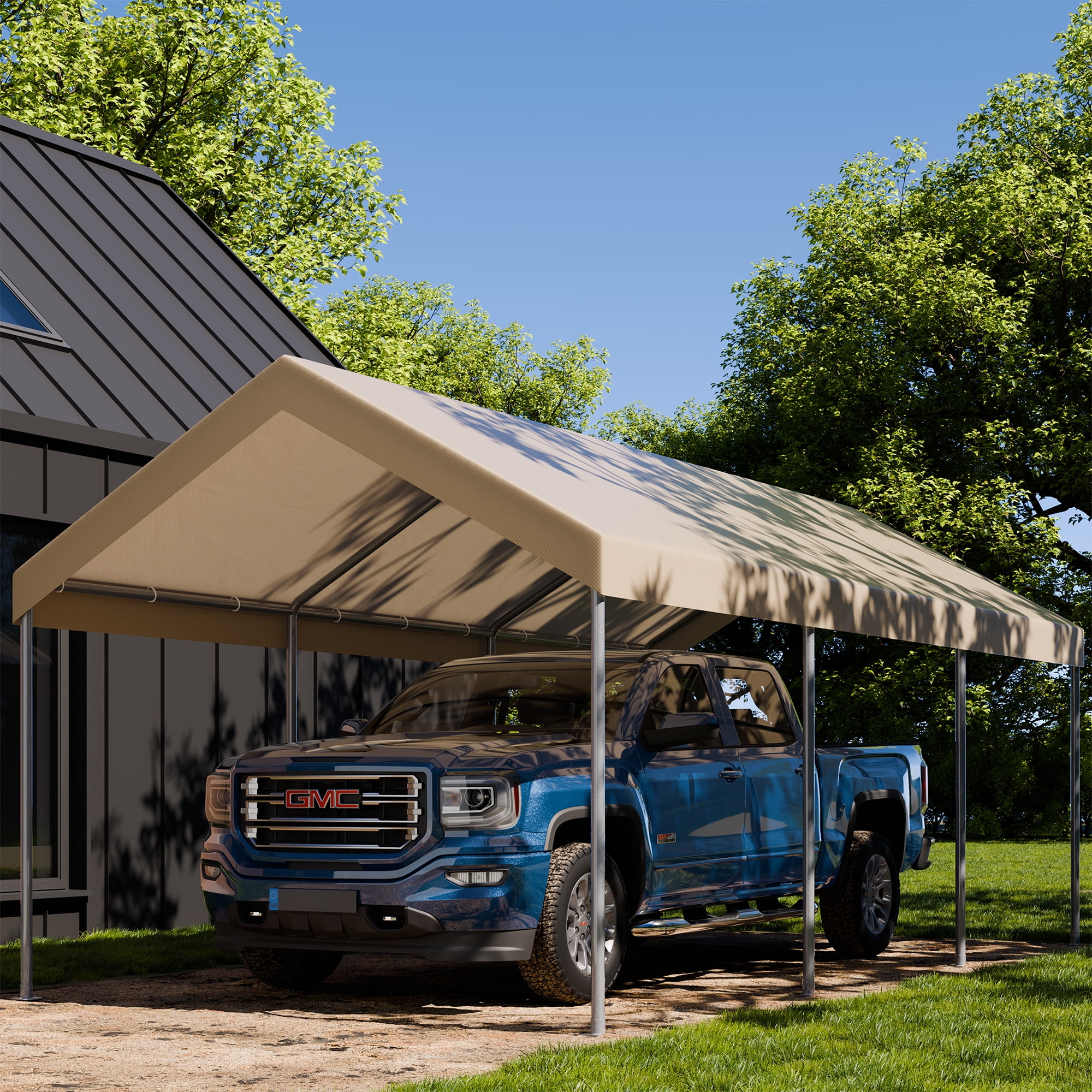 Walsunny Carport 10 x 20 ft Heavy Duty Carport Car Canopy with Powder-Coated Steel Frame, Portable Garage for Car, Boat, Shelter Party Tent with 180g PE Tarp