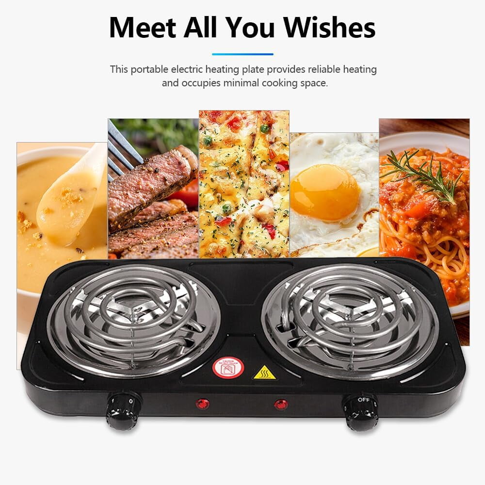 Hot Plate,2000W Double Burner Electric Cooktop,Portable Stove Top,Heating Hot Plate Stove for Kitchen Camping