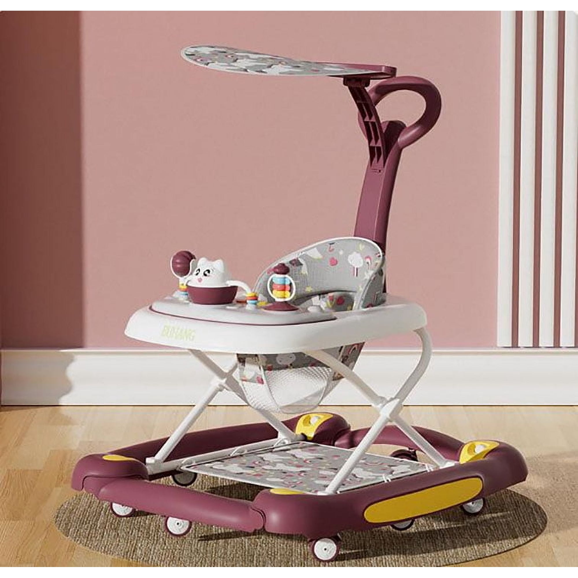 Multi-Functional Baby Walker with Musical Toys, Push Handle, Foot Pad & Sunshade