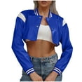 thumbnail image 7 of tklpehg Womens Jackets and Coats Fall Leather Jacket Baseball Short Coat Long Sleeve Loose Fall Coat Leisure Overcoat Solid Color Outwear Blue M, 7 of 7