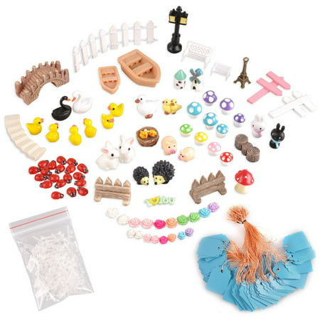 TRICOLOUR Miniature Garden Ornaments Kit Fairy Accessories for DIY Dollhouse Decor Kids Toy Gift, 86-Pack
