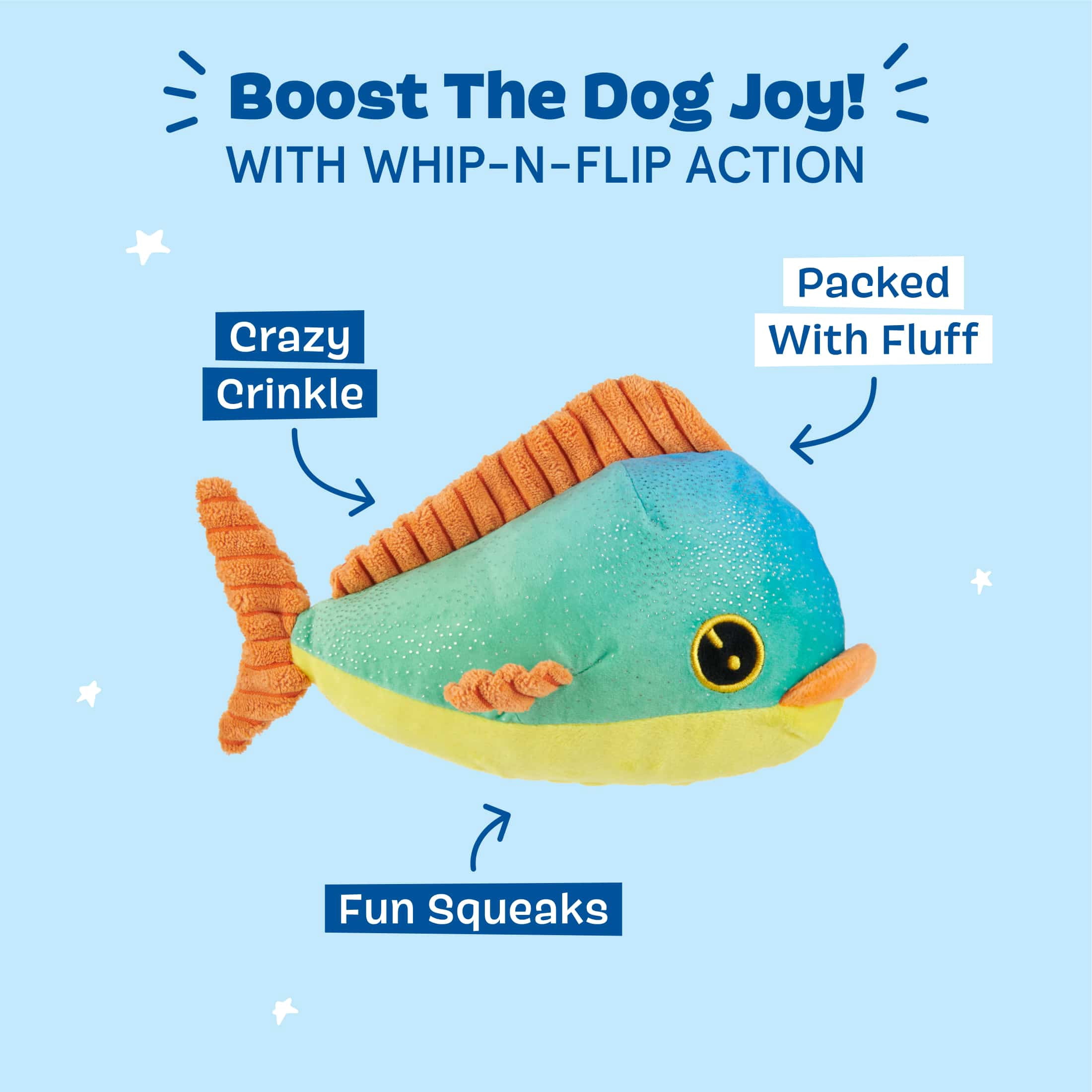 BARK Maggie Mahi Colorful Plush Fish Dog Toy for Medium to Large Dogs