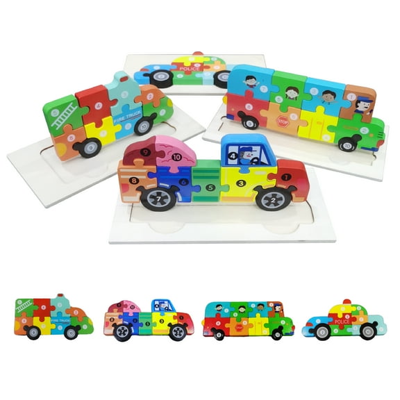Toddler Puzzles,Set of 4,Wooden Vehicle Jigsaw Puzzle Toys for 2 3 4 5 Year Old Baby Boys Girls Gift,Montessori Preschool Learning Educational Toy [ Color & Shape Cognitive Skill ]