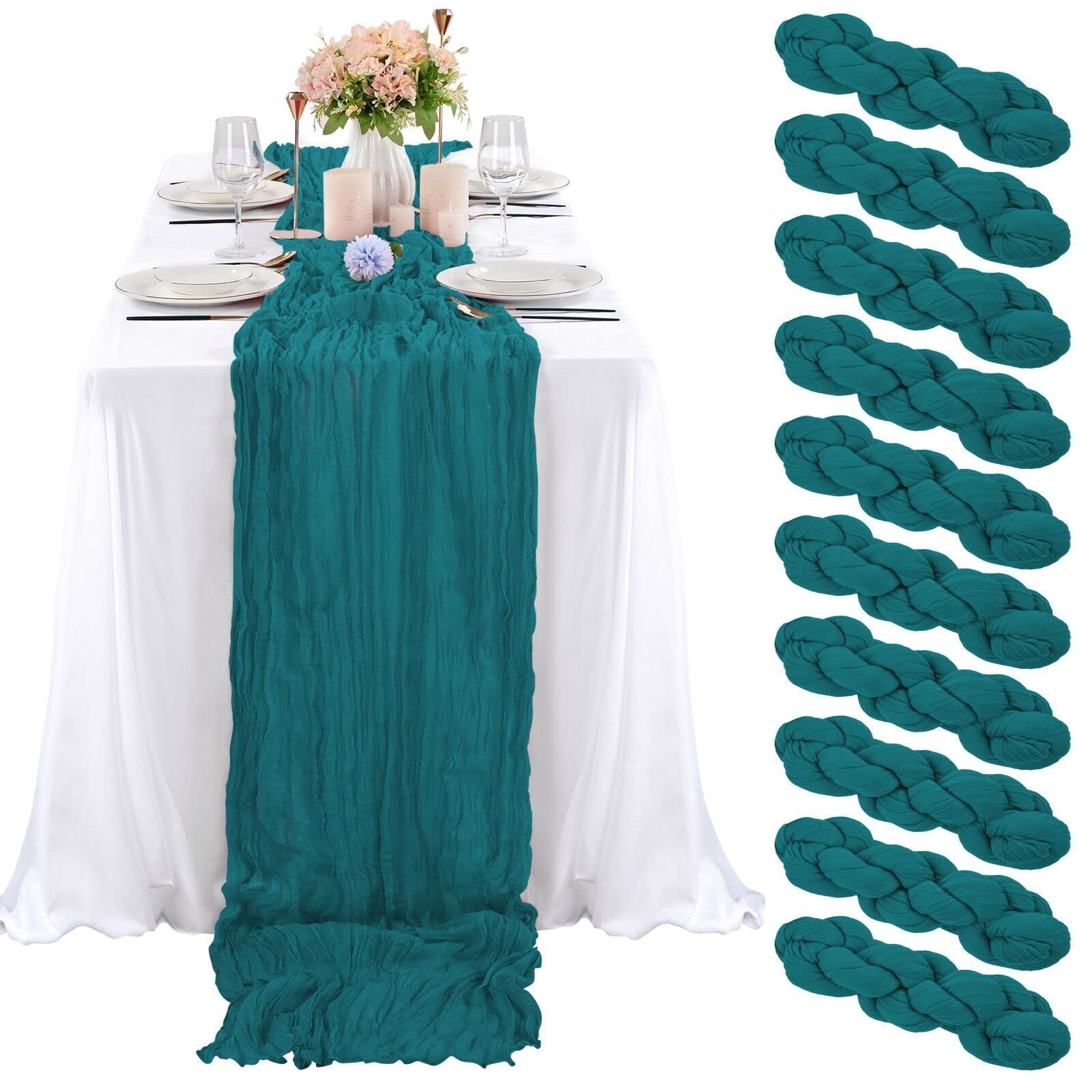 10 Pcs Teal Cheesecloth Table Runner 10FT, Gauze Cheese Cloth for Wedding Reception Rustic Sheer